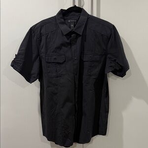 INC International Concepts 100% Cotton Deep Charcoal Short-Sleeve Shirt